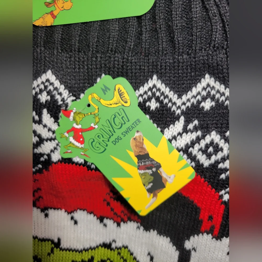 Dr. Suess Grinch Dog Sweater with Santa Hat black background